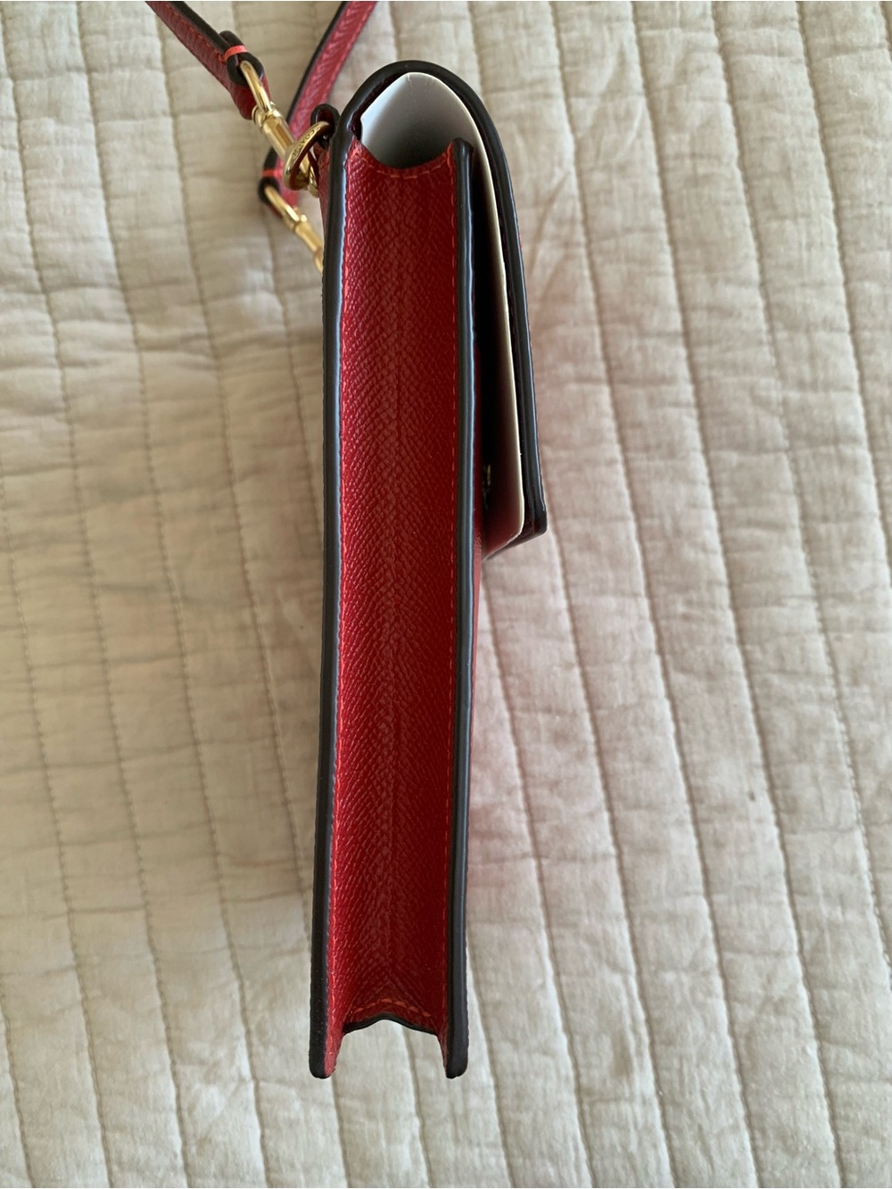 New! Coach Red Leather Crossbody Phone Pouch with Gold Logo Adjustable Strap - Picture 12 of 13